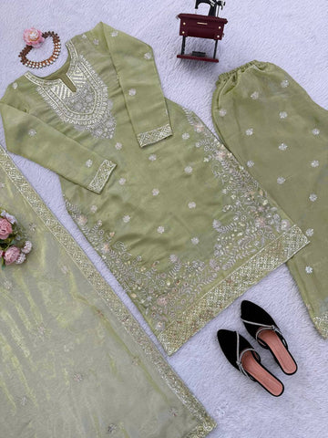 Amazing Green Jmc Silk Thread Work Plazo Suit