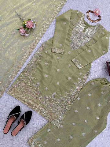 Amazing Green Jmc Silk Thread Work Plazo Suit