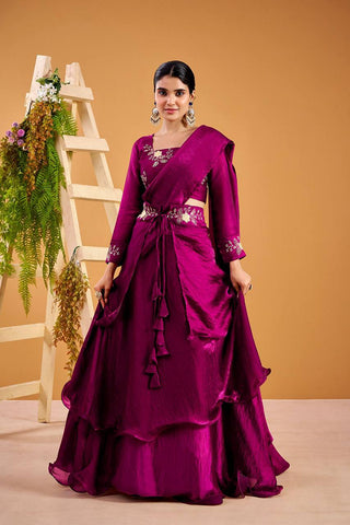 Glorious Red Fandy Satin with Embroidery Work Lehenga
