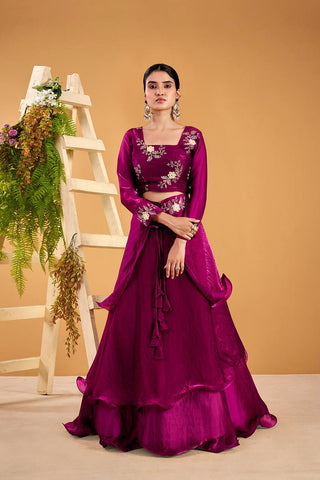 Glorious Red Fandy Satin with Embroidery Work Lehenga