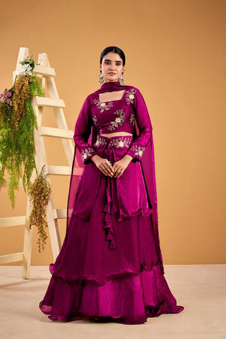 Glorious Red Fandy Satin with Embroidery Work Lehenga