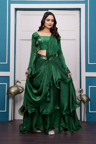 Glorious Red Fandy Satin with Embroidery Work Lehenga