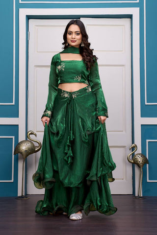 Glorious Red Fandy Satin with Embroidery Work Lehenga