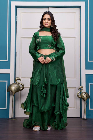Glorious Red Fandy Satin with Embroidery Work Lehenga