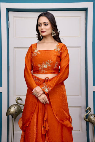 Glorious Red Fandy Satin with Embroidery Work Lehenga