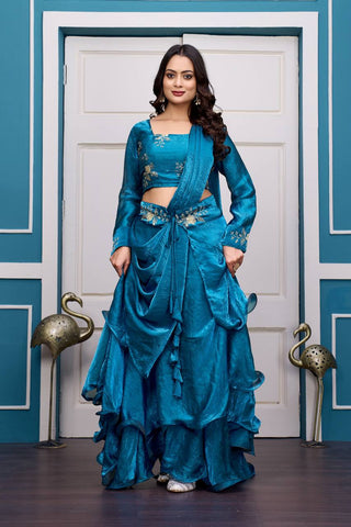 Glorious Red Fandy Satin with Embroidery Work Lehenga