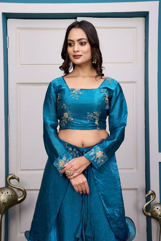 Glorious Red Fandy Satin with Embroidery Work Lehenga