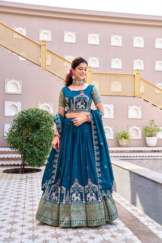 Exclusive Teal Blue Vichitra Embroidery Lehenga Choli