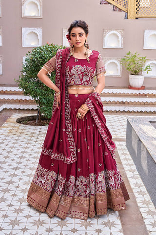 Exclusive Teal Blue Vichitra Embroidery Lehenga Choli