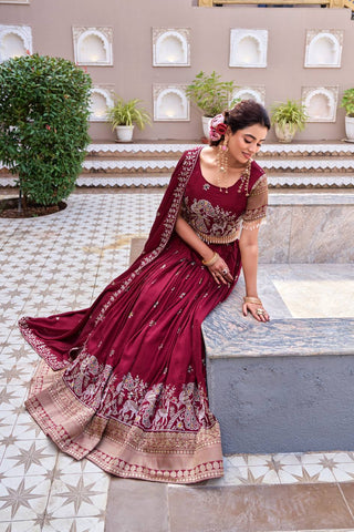 Exclusive Teal Blue Vichitra Embroidery Lehenga Choli