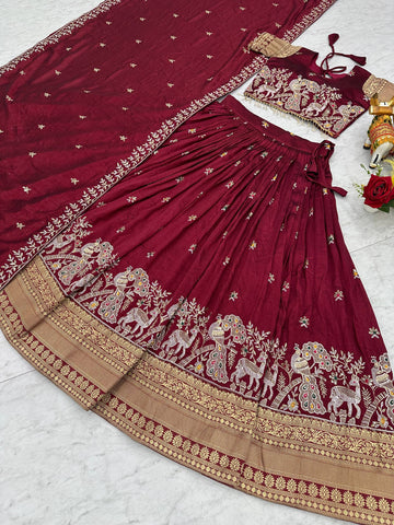 Exclusive Teal Blue Vichitra Embroidery Lehenga Choli
