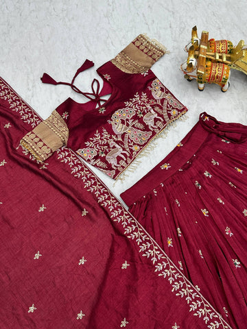 Exclusive Teal Blue Vichitra Embroidery Lehenga Choli