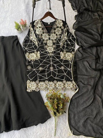 Exclusive Black Georgette with Sequence Embroidery Sharara Suit