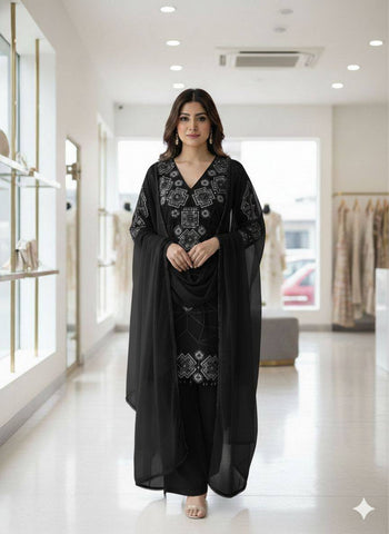 Exclusive Black Georgette with Sequence Embroidery Sharara Suit