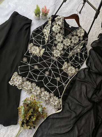 Exclusive Black Georgette with Sequence Embroidery Sharara Suit