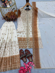 Lovely Brown Georgette with Sequence Work Palazzo Suit