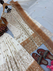 Lovely Brown Georgette with Sequence Work Palazzo Suit