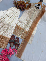 Lovely Brown Georgette with Sequence Work Palazzo Suit