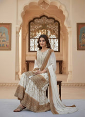 Lovely Brown Georgette with Sequence Work Palazzo Suit