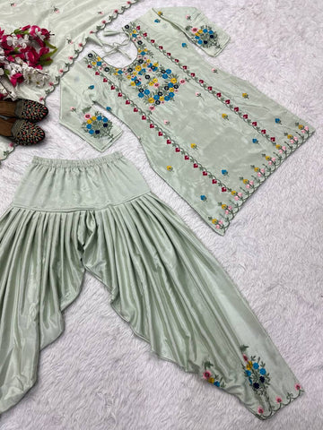 Amazing Light Green Chinnon Silk with Sequence Work Sharara Suit