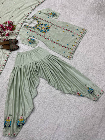 Amazing Light Green Chinnon Silk with Sequence Work Sharara Suit