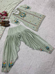 Amazing Light Green Chinnon Silk with Sequence Work Sharara Suit