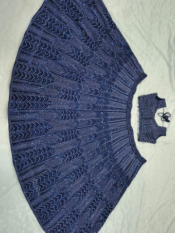 Elegant Navy Georgette Embroidery Lehenga