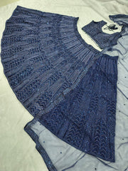 Elegant Navy Georgette Embroidery Lehenga