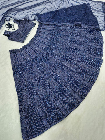 Elegant Navy Georgette Embroidery Lehenga