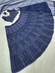 Elegant Navy Georgette Embroidery Lehenga