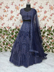 Elegant Navy Georgette Embroidery Lehenga