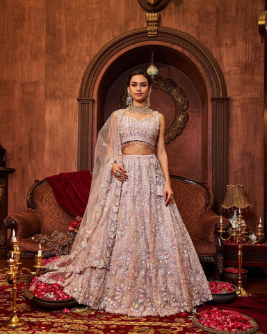 Beautiful Pink Faux Georgette Embroidery Work Lehenga