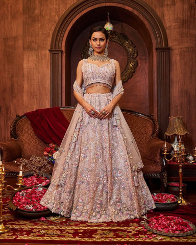 Beautiful Pink Faux Georgette Embroidery Work Lehenga