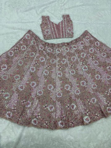 Beautiful Pink Faux Georgette Embroidery Work Lehenga