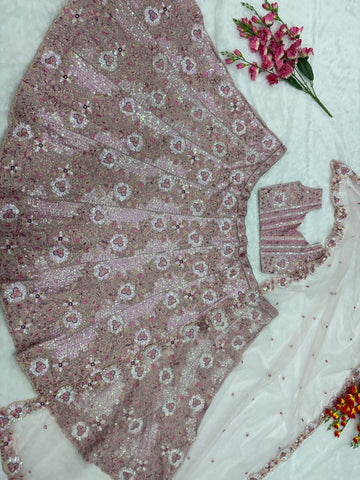 Beautiful Pink Faux Georgette Embroidery Work Lehenga