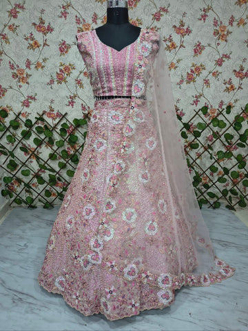 Beautiful Pink Faux Georgette Embroidery Work Lehenga