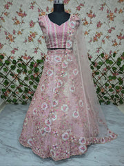 Beautiful Pink Faux Georgette Embroidery Work Lehenga