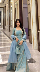 Alluring Blue Fandy Silk Sequence Work Sharara Suit