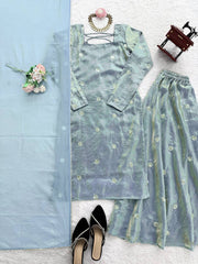 Alluring Blue Fandy Silk Sequence Work Sharara Suit