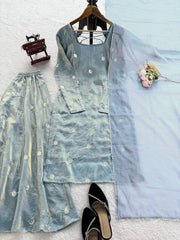 Alluring Blue Fandy Silk Sequence Work Sharara Suit