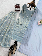 Alluring Blue Fandy Silk Sequence Work Sharara Suit