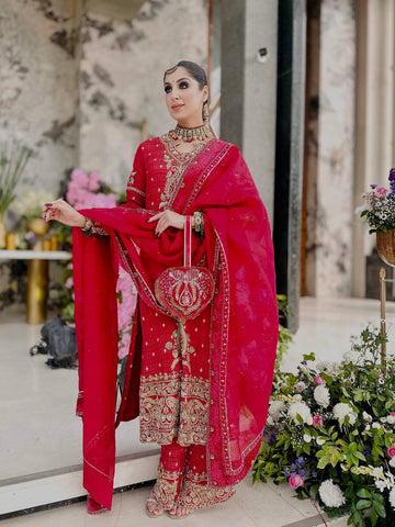 Amazing Red Crunchy Silk Sequence Work Sharara Suit