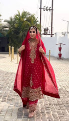Amazing Red Crunchy Silk Sequence Work Sharara Suit