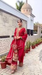 Amazing Red Crunchy Silk Sequence Work Sharara Suit