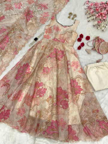 Amazing Black Organza Silk Mirror Work Anarkali Suit
