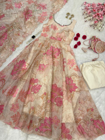 Amazing Black Organza Silk Mirror Work Anarkali Suit