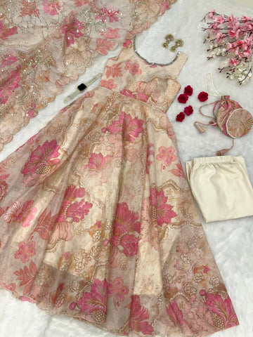 Amazing Black Organza Silk Mirror Work Anarkali Suit