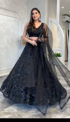Exclusive Black Net with Sequins Work Lehenga