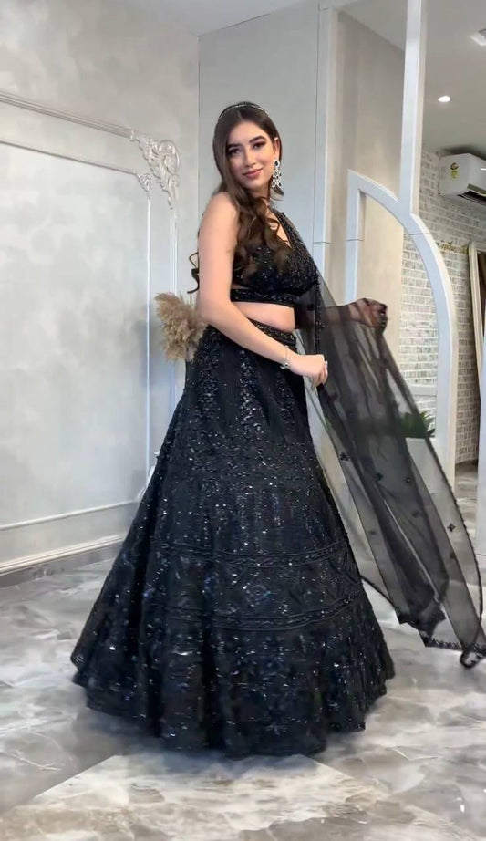 Exclusive Black Net with Sequins Work Lehenga