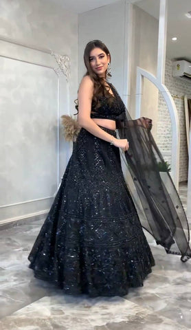 Exclusive Black Net with Sequins Work Lehenga
